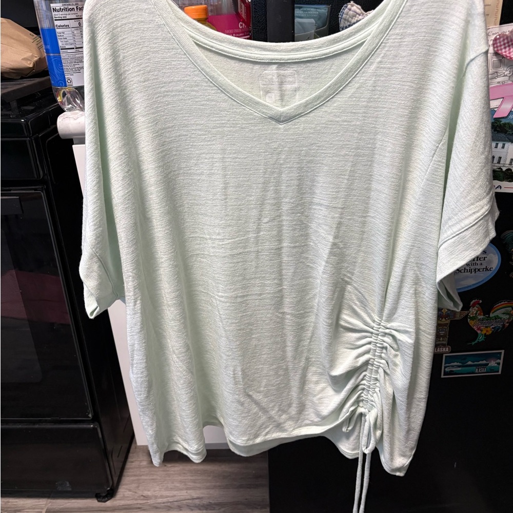 STYLUS Mint Green Ruched Short Sleeve Top